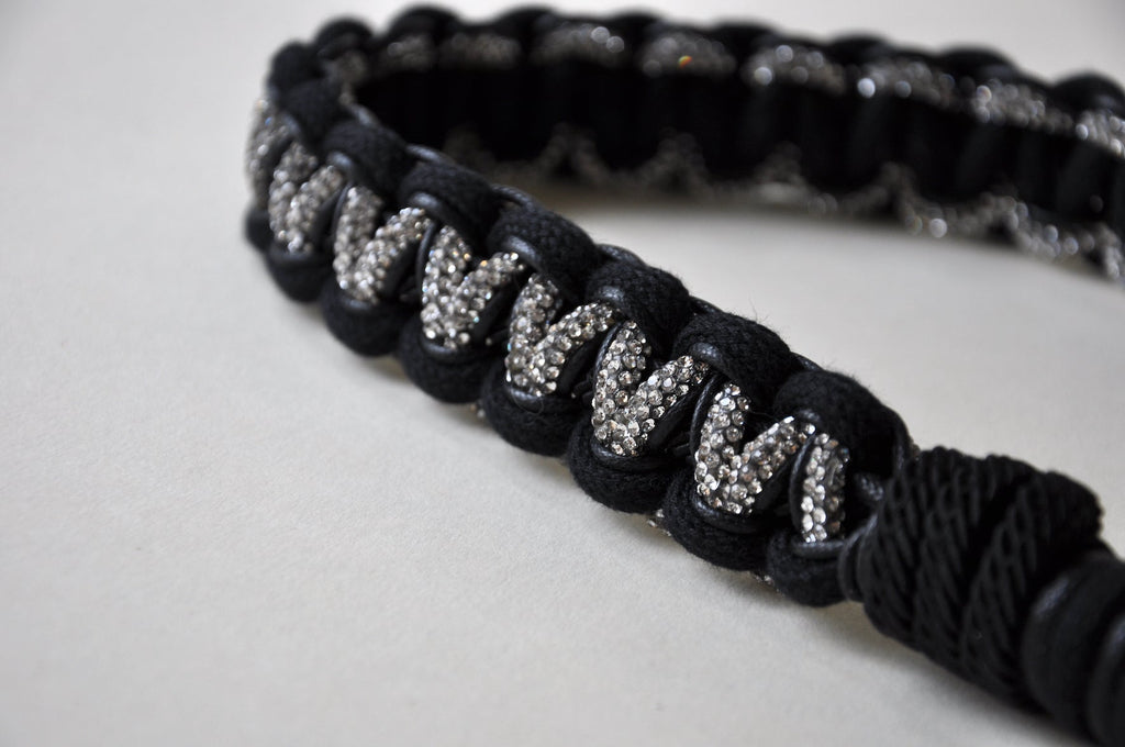 BAG CHAIN - Cannes black - close up - braided nylon & cotton with rhinestones - TIEFENBACHER LEHMANN