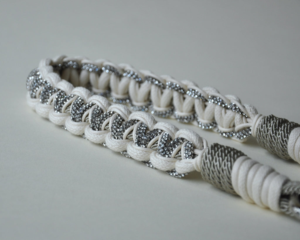 BAG CHAIN - Cannes cream - close up - braided nylon & cotton with rhinestones - TIEFENBACHER LEHMANN