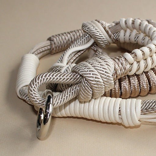 BAG STRAP - Barcelona cream flexi - close up - braided nylon & cotton – TIEFENBACHER LEHMANN