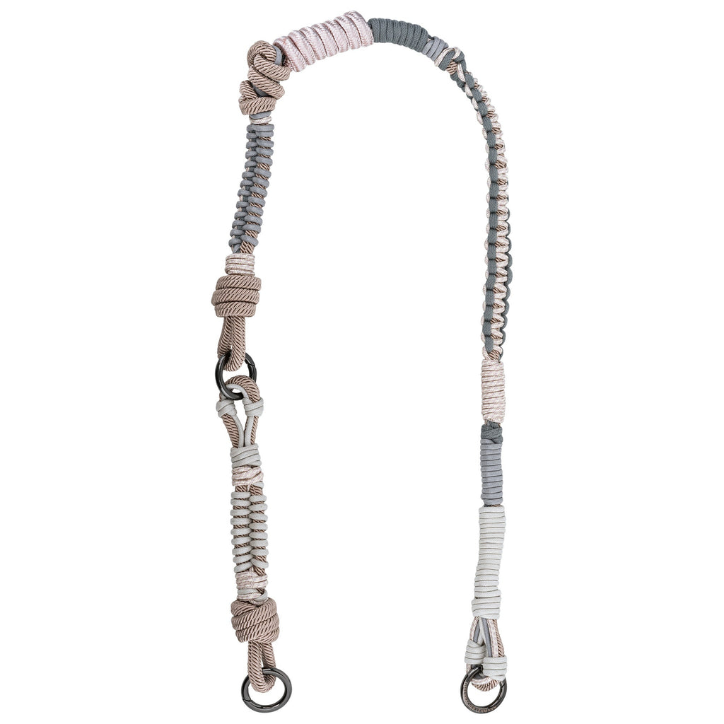 BAG STRAP - Barcelona moonbeam grey flexi - braided nylon & cotton full length view - TIEFENBACHER LEHMANN