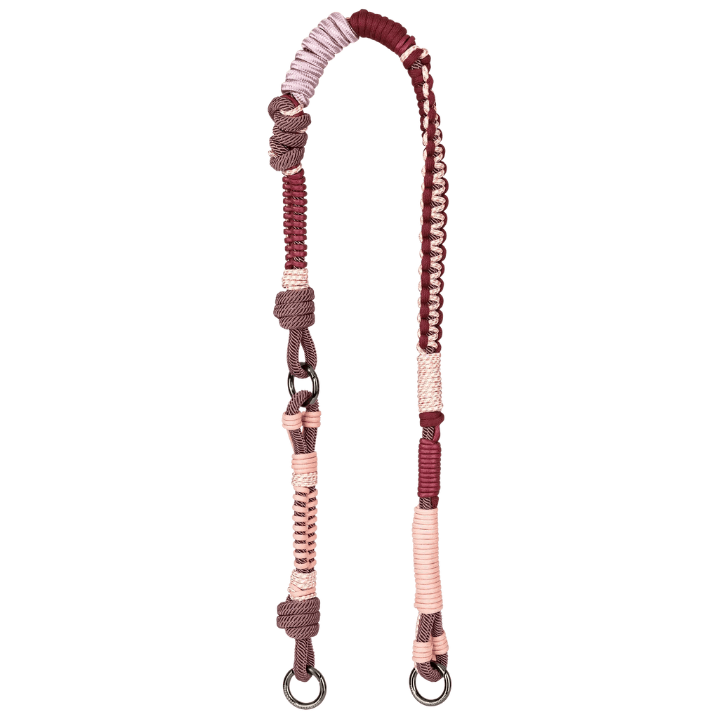 BAG STRAP - Barcelona rosewood/burgundy flexi - braided nylon & cotton full length view - TIEFENBACHER LEHMANN