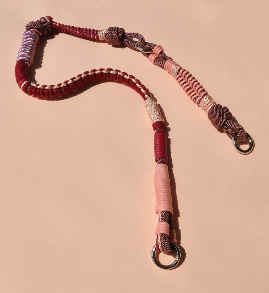 BAG STRAP - Barcelona rosewood/burgundy flexi - adjustable in length - full length view - TIEFENBACHER LEHMANN