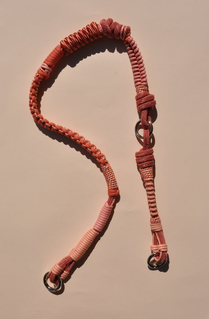 BAG STRAP - Barcelona sunset coral flexi - braided nylon & cotton full length view - TIEFENBACHER LEHMANN