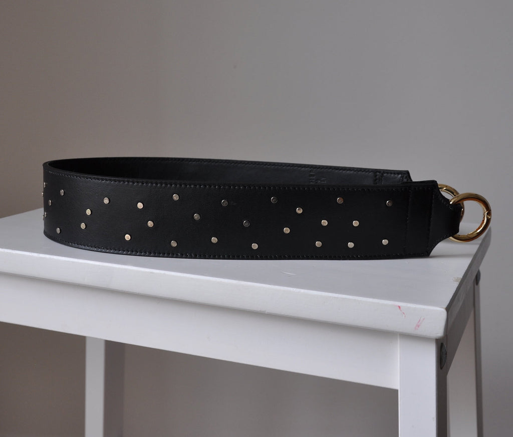 BAG STRAP - Berlin black Niete - bag strap with carabiner - Italian suede leather with studs - TIEFENBACHER LEHMANN