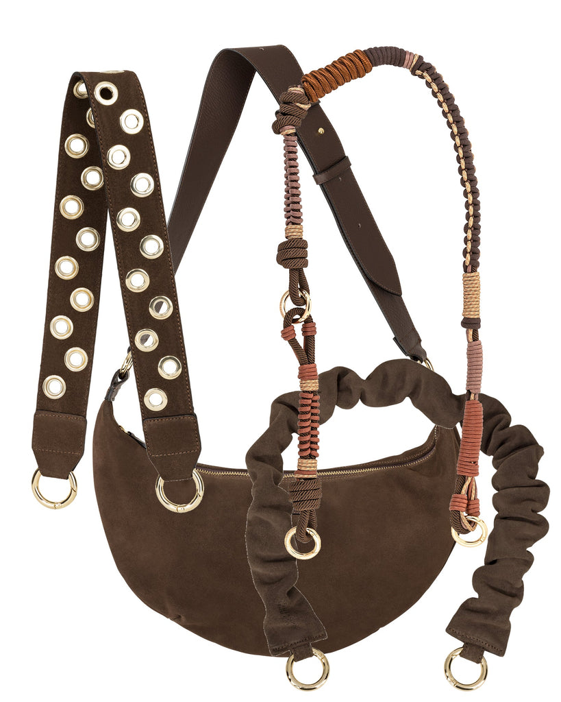 BAG STRAP - Berlin chocolate Niete - light gold - TIEFENBACHER LEHMANN