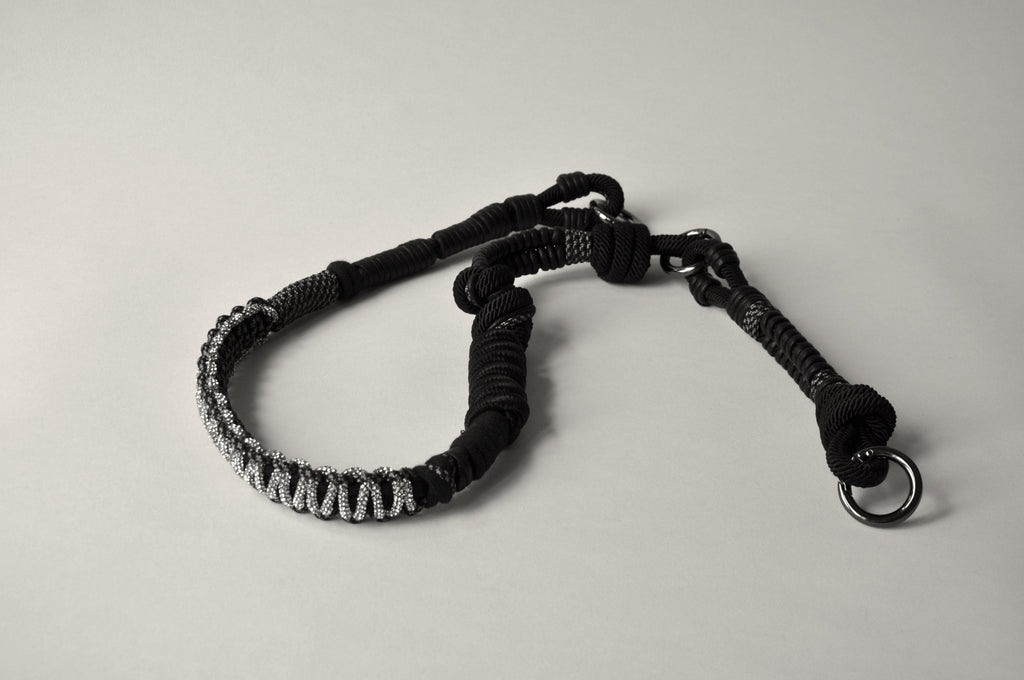 BAG STRAP - Cannes black flexi - braided nylon & cotton - full length view - TIEFENBACHER LEHMANN