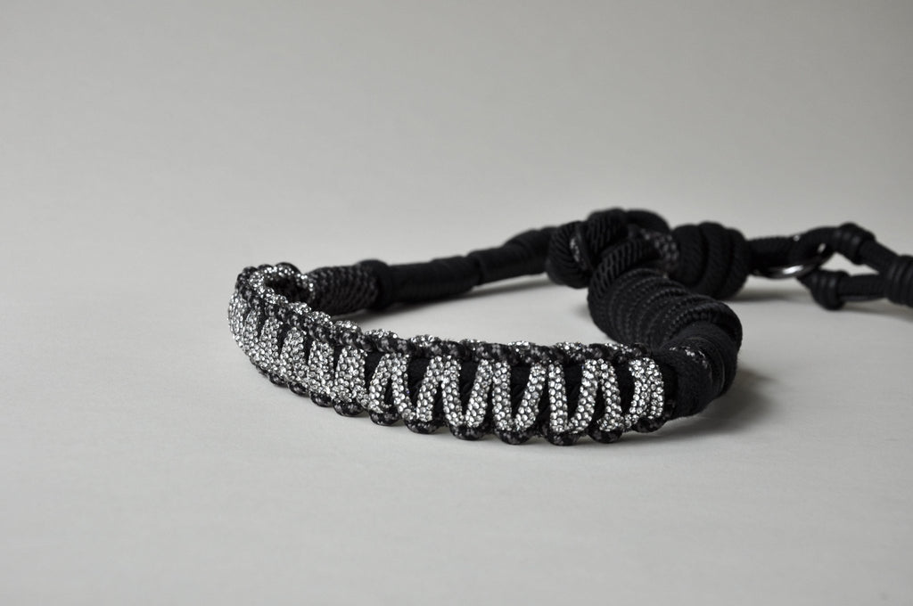 BAG STRAP - Cannes black flexi - close up - bag strap with rhinestones - choose your hardware - TIEFENBACHER LEHMANN