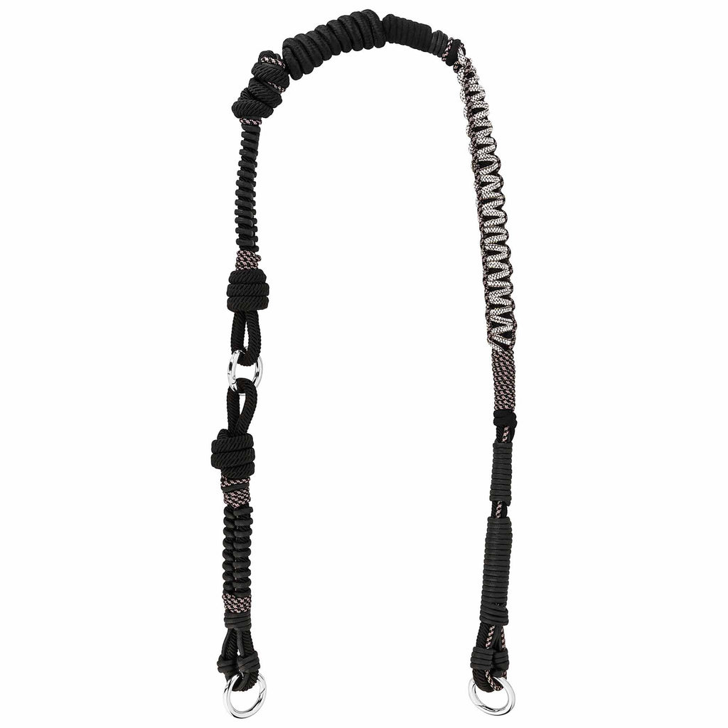 BAG STRAP - Cannes black flexi - braided nylon & cotton with rhinestones - full length view - TIEFENBACHER LEHMANN