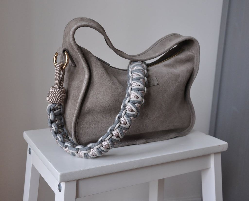 BAG STRAP - Chicago moonbeam grey short - braided nylon & cotton  - TIEFENBACHER LEHMANN