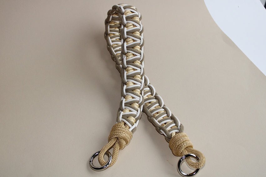 BAG STRAP - Chicago taupe/sole short - braided nylon & cotton - full length view - TIEFENBACHER LEHMANN