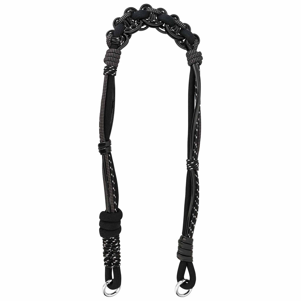 BAG STRAP - San Francisco black - braided patent leather, nylon & cotton - full length view - TIEFENBACHER LEHMANN