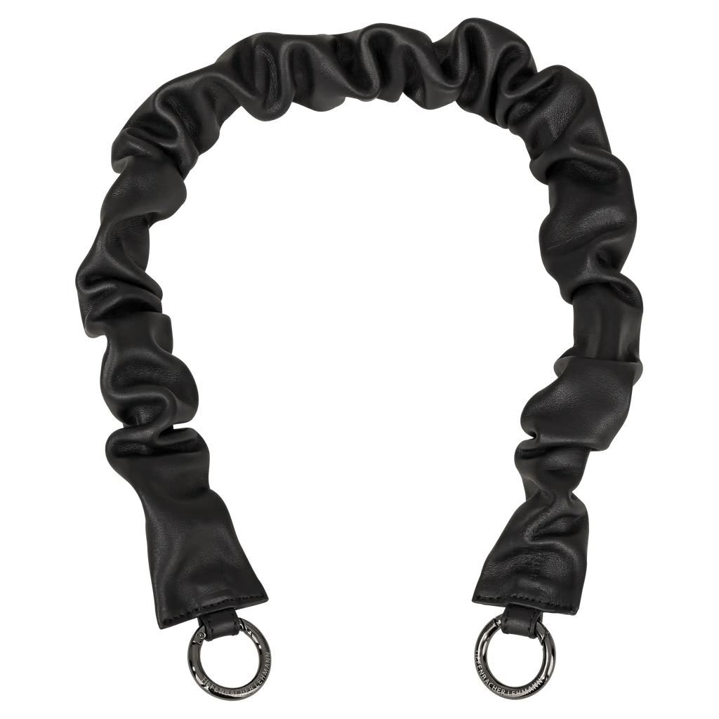BAG STRAP - Scrunchie black - ruffled Italian nappa leather - full length view - TIEFENBACHER LEHMANN