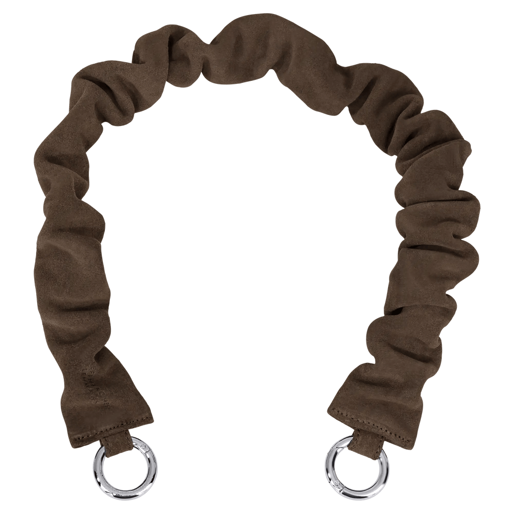 BAG STRAP - Scrunchie chocolate - bag strap with carabiner - full length view - TIEFENBACHER LEHMANN