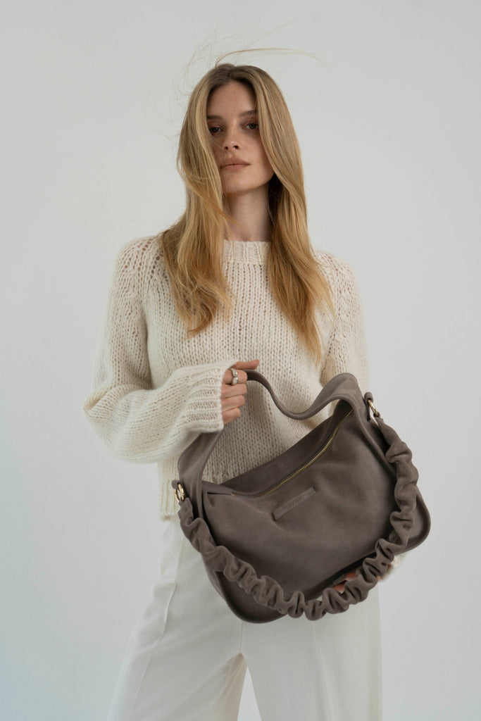 BAG STRAP - Scrunchie moonbeam grey - choose your hardware - BRIOCHE BAG maxi - TIEFENBACHER LEHMANN