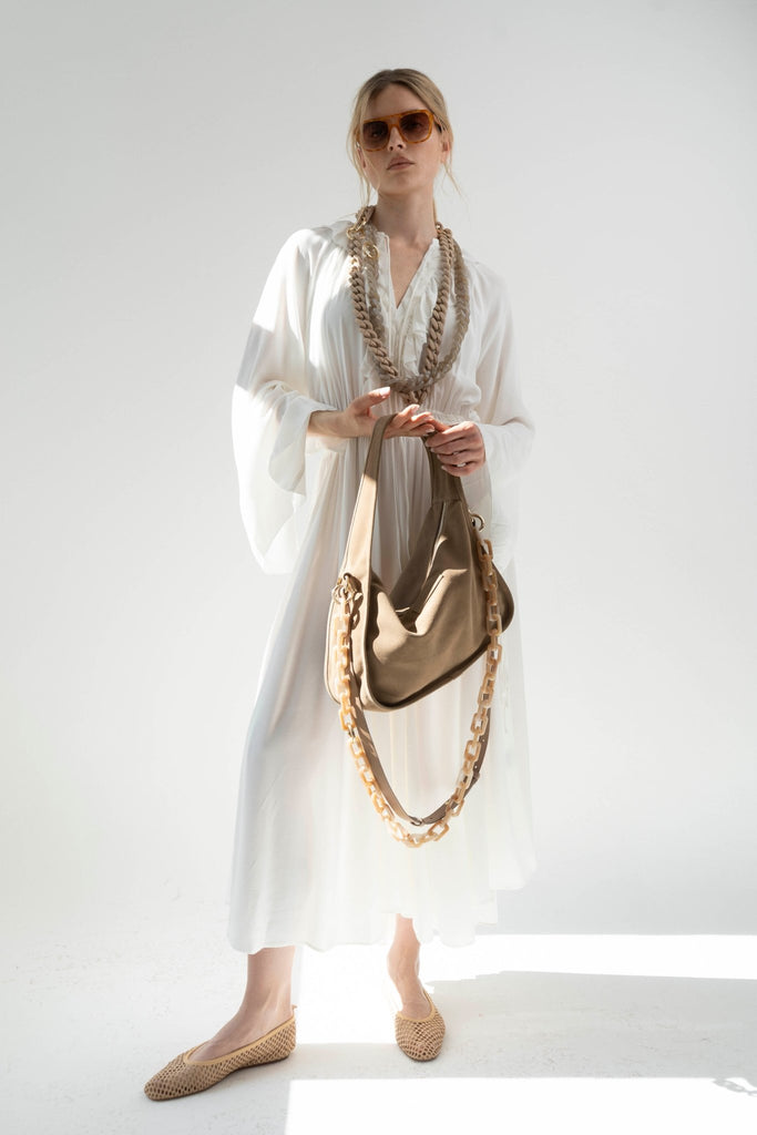 BRIOCHE BAG maxi mocca mousse - light gold - ACRYLIC CHAINS Siena and Firenze petit - TIEFENBACHER LEHMANN