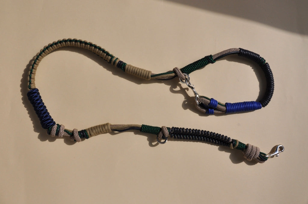 HUNDELEINE - Barcelona DOG leash blue/green - braided nylon & cotton - full lenght view - TIEFENBACHER LEHMANN