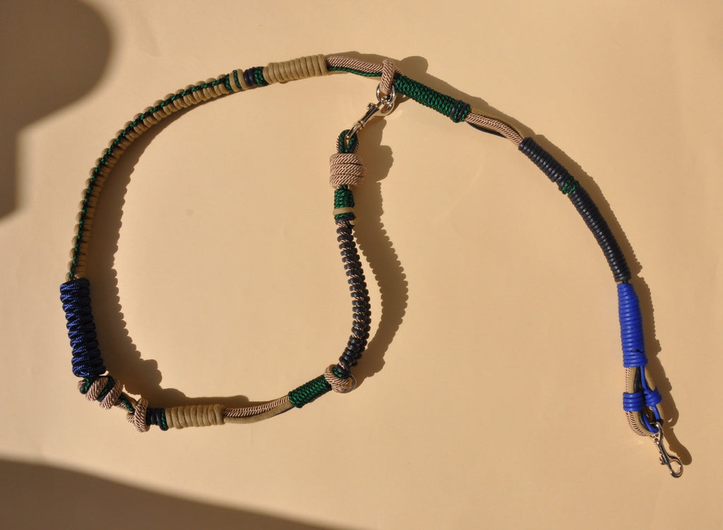 HUNDELEINE - Barcelona DOG leash blue/green - colourful design - full length view - TIEFENBACHER LEHMANN