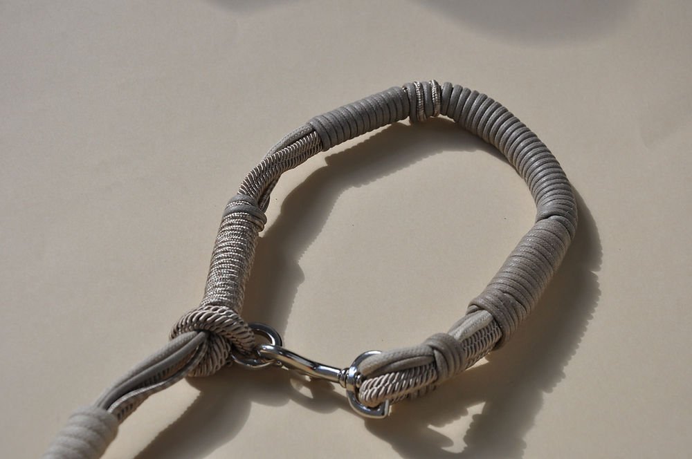 HUNDELEINE - Barcelona DOG leash taupe/orange - close up - colourful dog leash - TIEFENBACHER LEHMANN