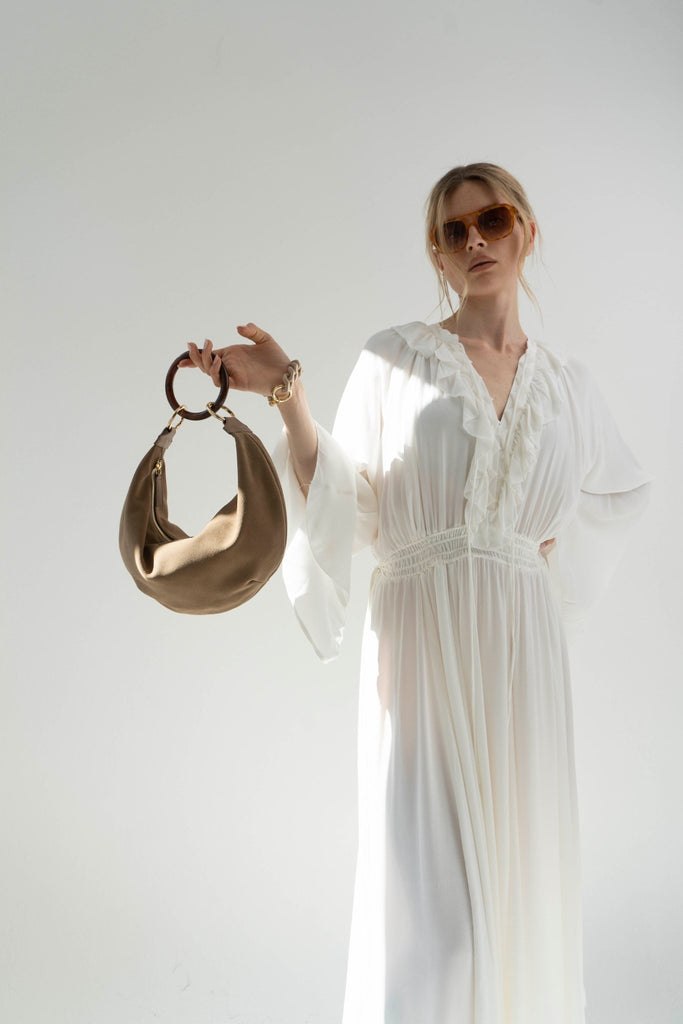MOON BAG mocca mousse - light gold - wristlet bag - TIEFENBACHER LEHMANN
