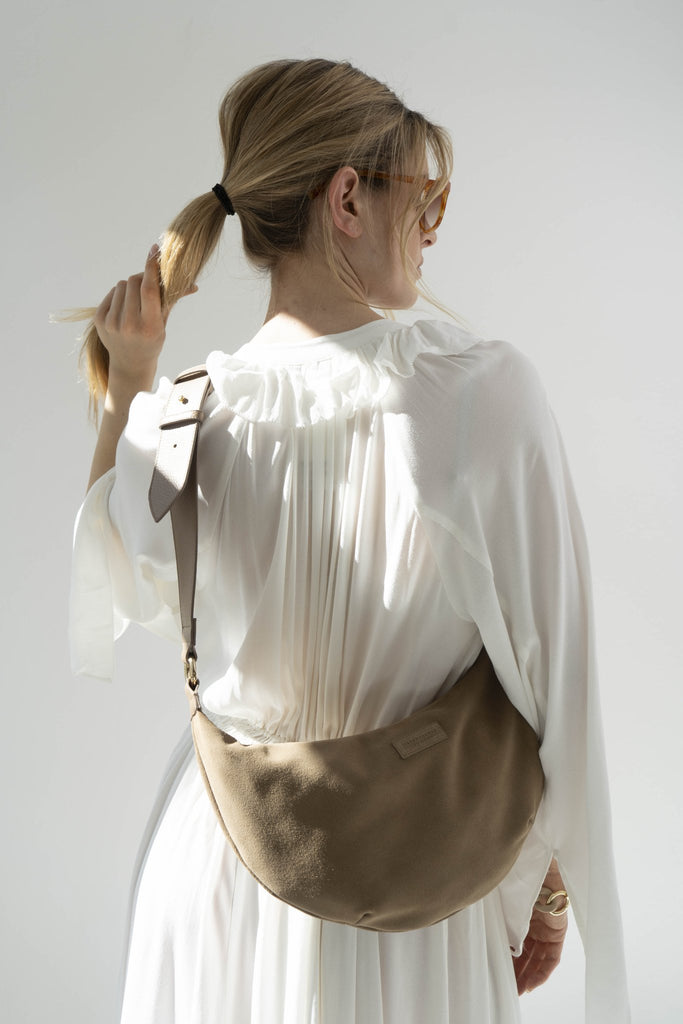 MOON BAG mocca mousse - light gold - style as crossbody bag - TIEFENBACHER LEHMANN