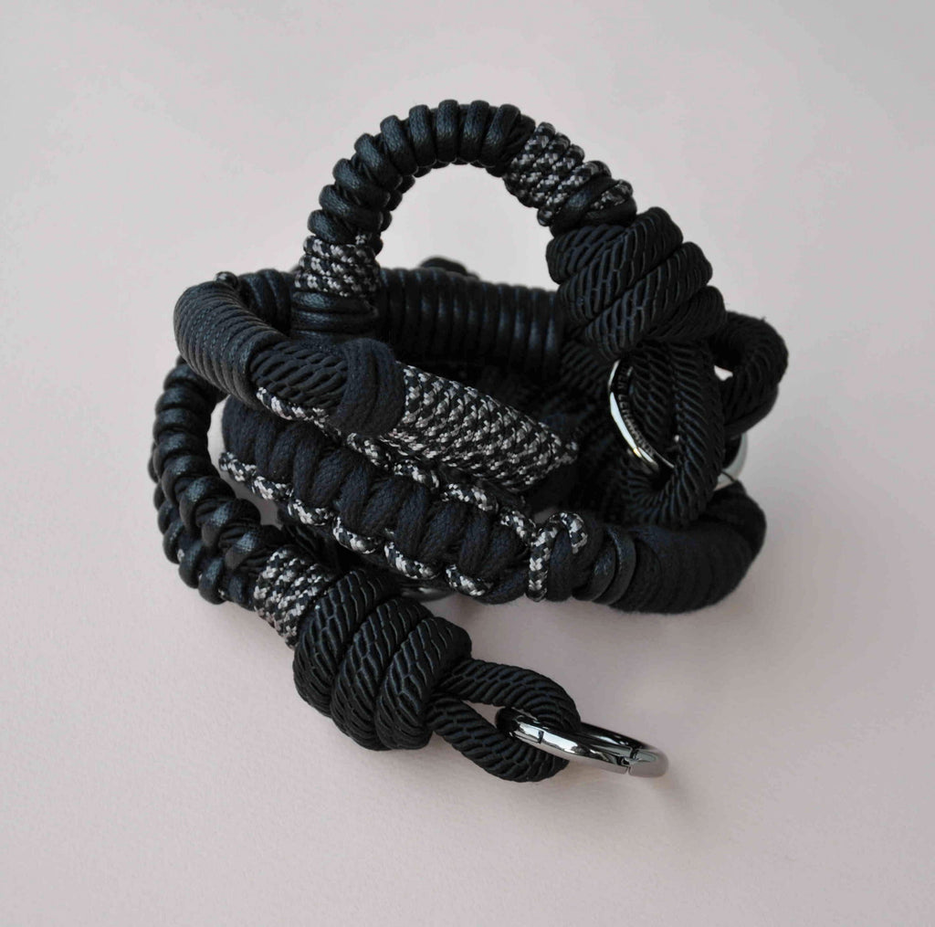 BAG STRAP - Barcelona black flexi - braided nylon & cotton - choose your hardware - TIEFENBACHER LEHMANN