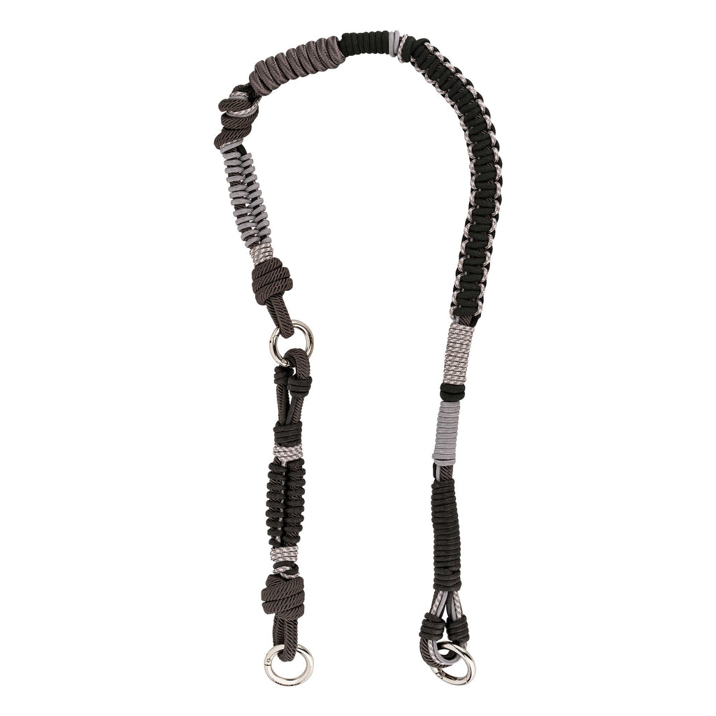 BAG STRAP - Barcelona grey flexi - braided nylon & cotton - full length view - TIEFENBACHER LEHMANN