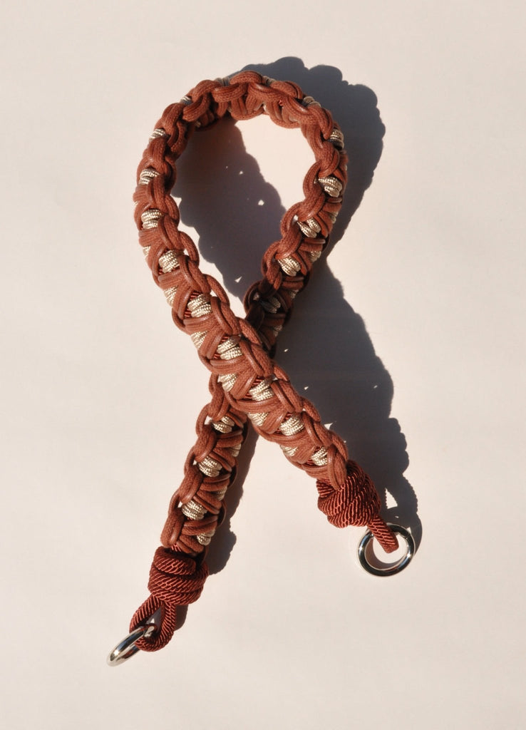 BAG STRAP - Chicago burgundy/rust short - braided nylon & cotton - full length view - TIEFENBACHER LEHMANN